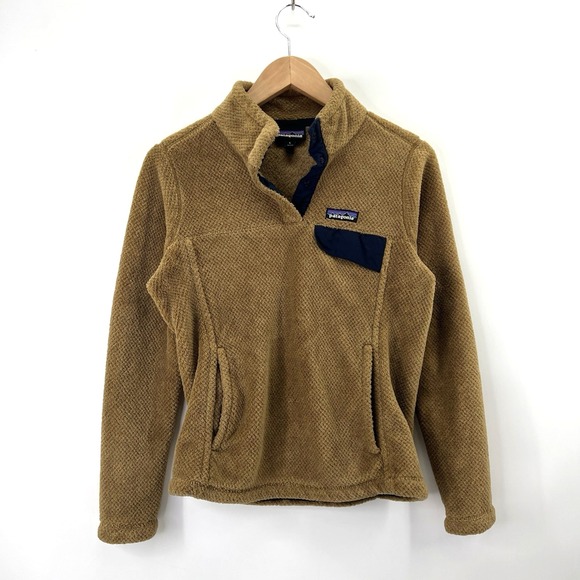 Patagonia Tops - Patagonia Fleece Women Small Tan Camel Re-Tool Snap T Polartec Granola Hiking